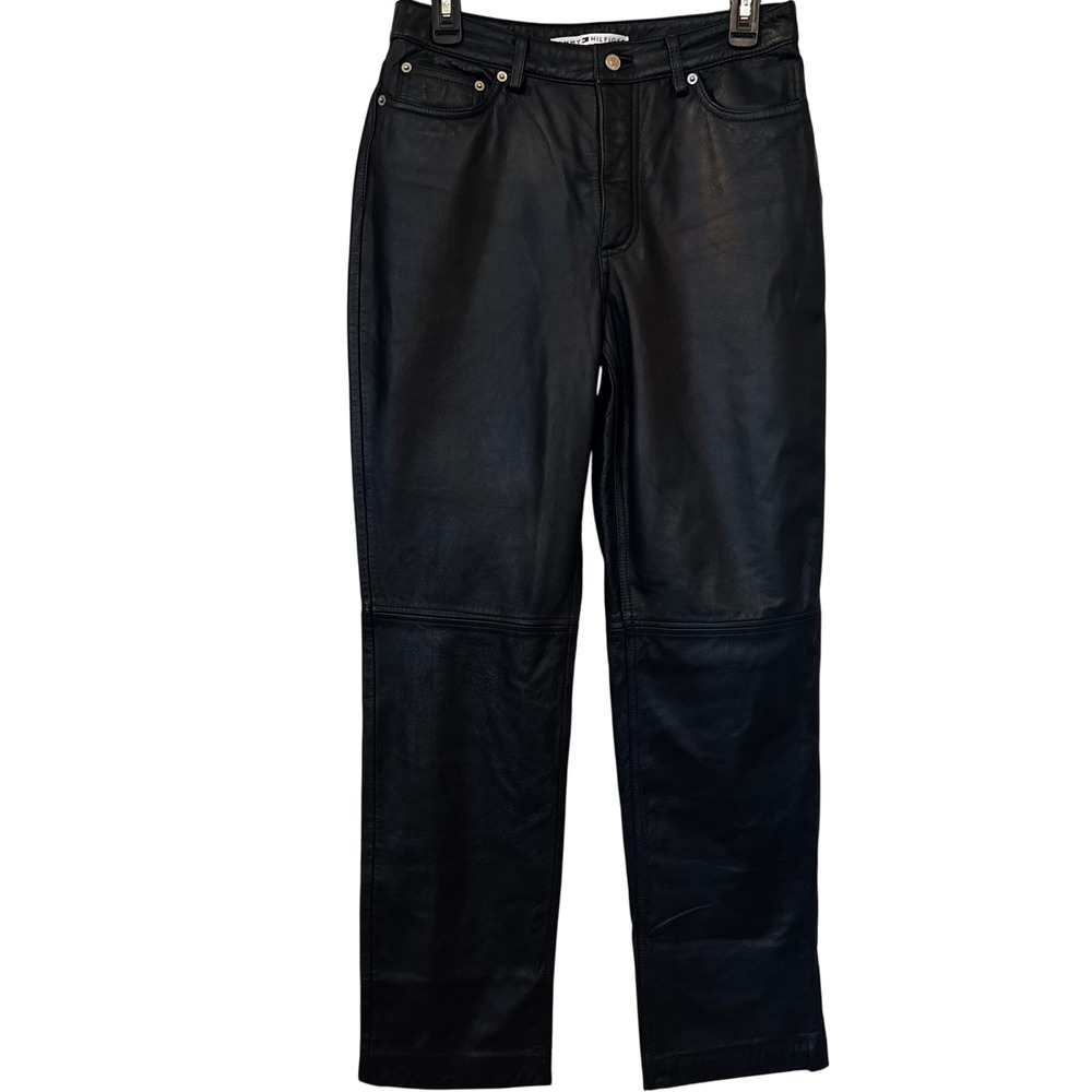 Tommy Hilfiger Women's Size 8 Black Genuine Leather Straight Leg Pants